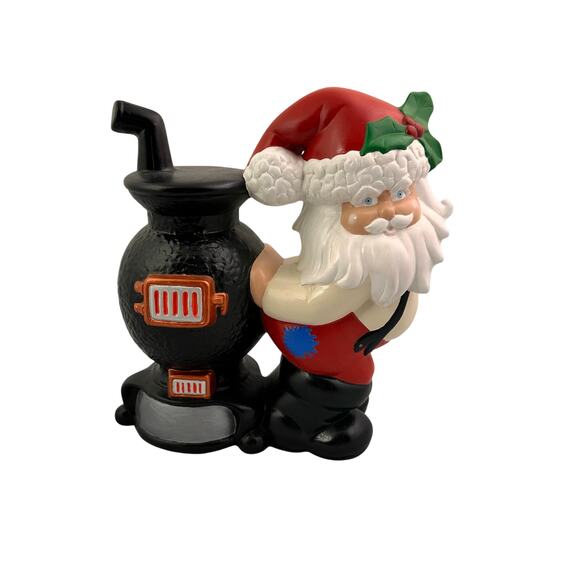 Vtg Ceramic Santa with coal Stove Warming Backside Christmas Decor - Picture 1 of 7